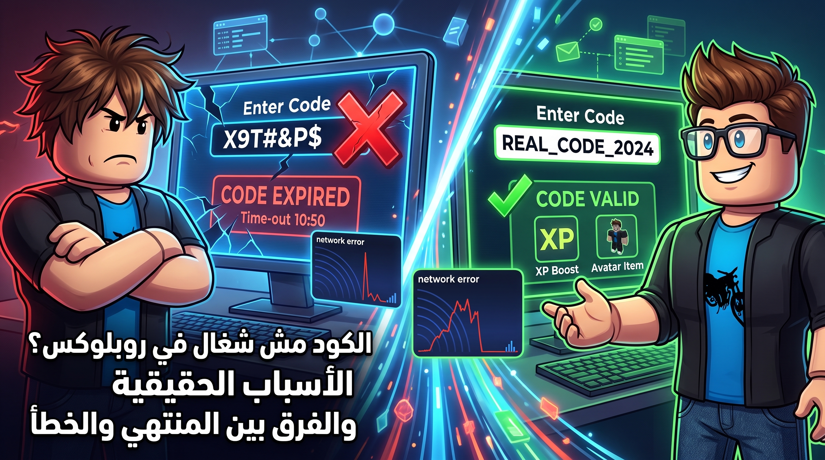 رسم توضيحي لرسالة رفض كود في روبلوكس