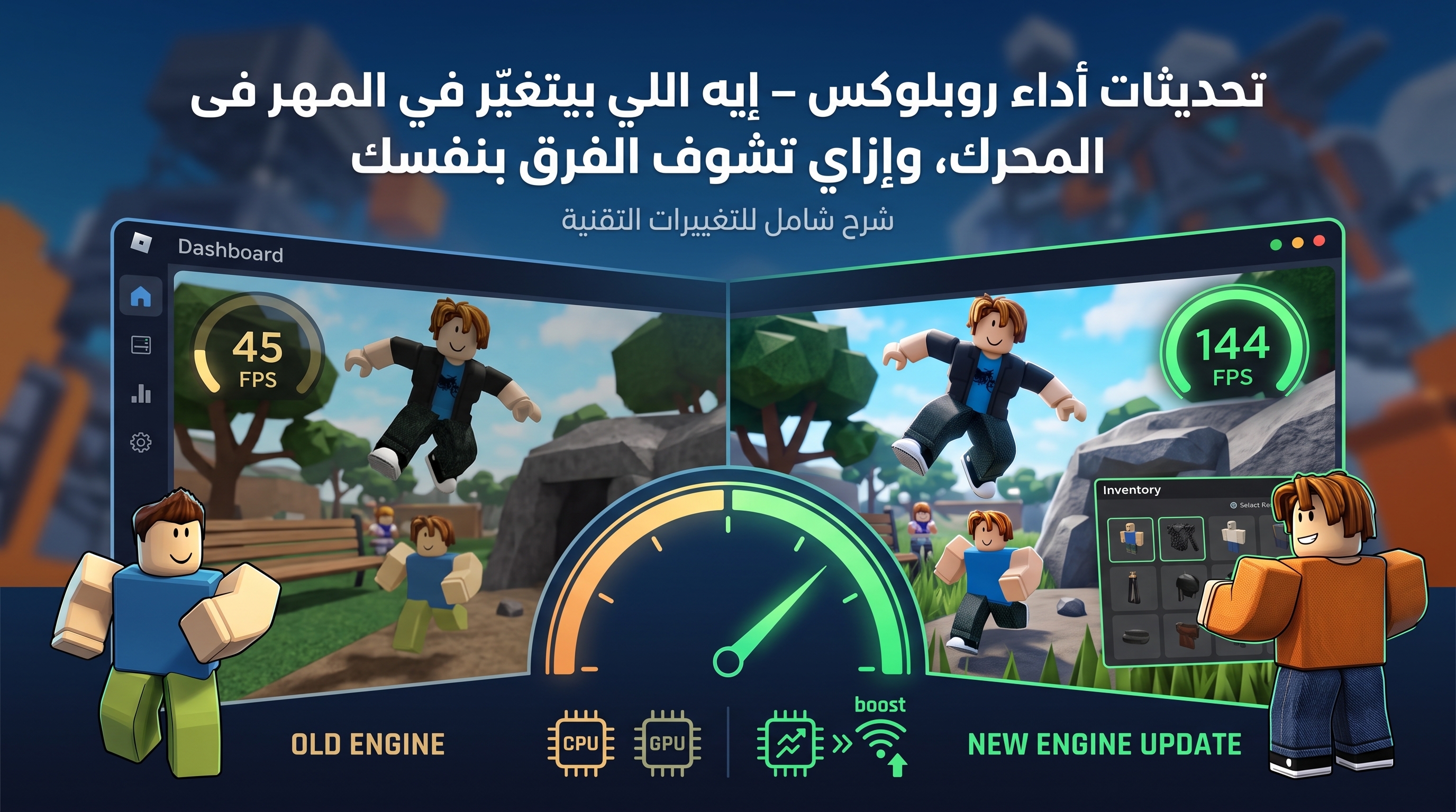 رسم توضيحي لقياس أداء روبلوكس قبل وبعد التحديث