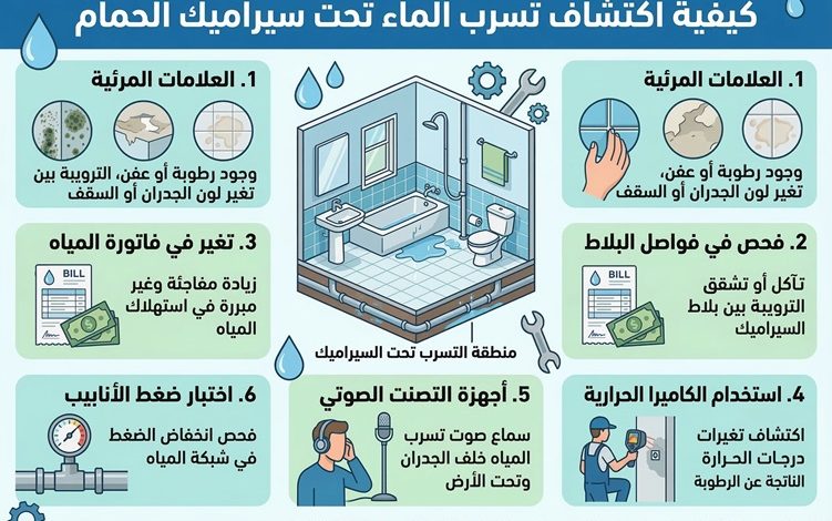 الدليل الشامل: كيف تكتشف تسرب الماء تحت البلاط وتحمي أساسات منزلك من التآكل؟ 1 تسرب الماء تحت البلاط
